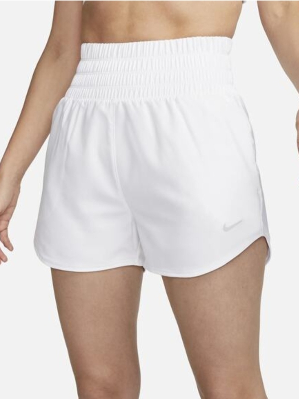 Nike White High-Waist Athletic Shorts with Elastic Smocked Band